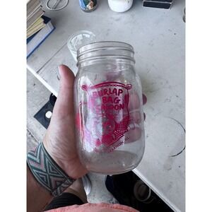 Vintage Pabst Blue Ribbon PBR Burlap Bag Saloon Lebanon IL Mason Jar Glass Pink